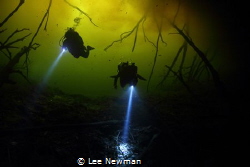 A dark reprieve from the storm. Carwash Cenote, Tulum, Me... by Lee Newman 